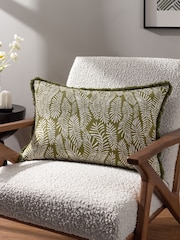 HÖEM Green Frond Abstract Feather Filled 100% Cotton Cushion - Image 1 of 5