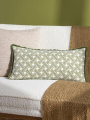HÖEM Green Alexa Geometric Feather Filled 100% Cotton Cushion - Image 1 of 5