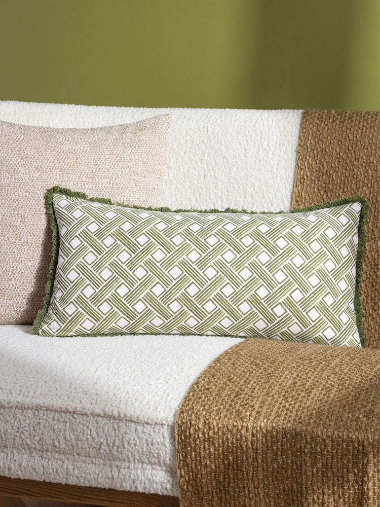 HÖEM Green Alexa Geometric Feather Filled 100% Cotton Cushion - Image 1 of 5