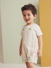Ecru Textured Stripe 100% Cotton Dungaree (3mths-6yrs) - Image 1 of 6