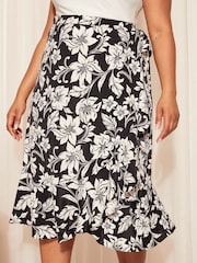 Curves Like These Black/White Wrap Midi Skirt - Image 3 of 4