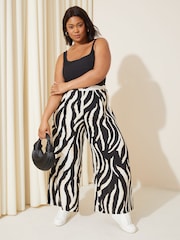 Curves Like These Zebra Black/White Wide Leg Crop Trousers - Image 1 of 4