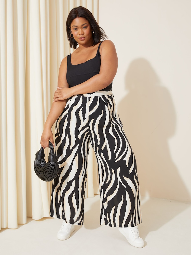Curves Like These Zebra Black/White Wide Leg Crop Trousers - Image 1 of 4
