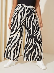 Curves Like These Zebra Black/White Wide Leg Crop Trousers - Image 2 of 4