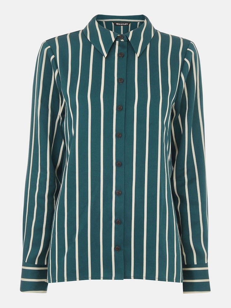 Whistles Green/Multi Petite Alex Stripe Shirt - Image 5 of 5