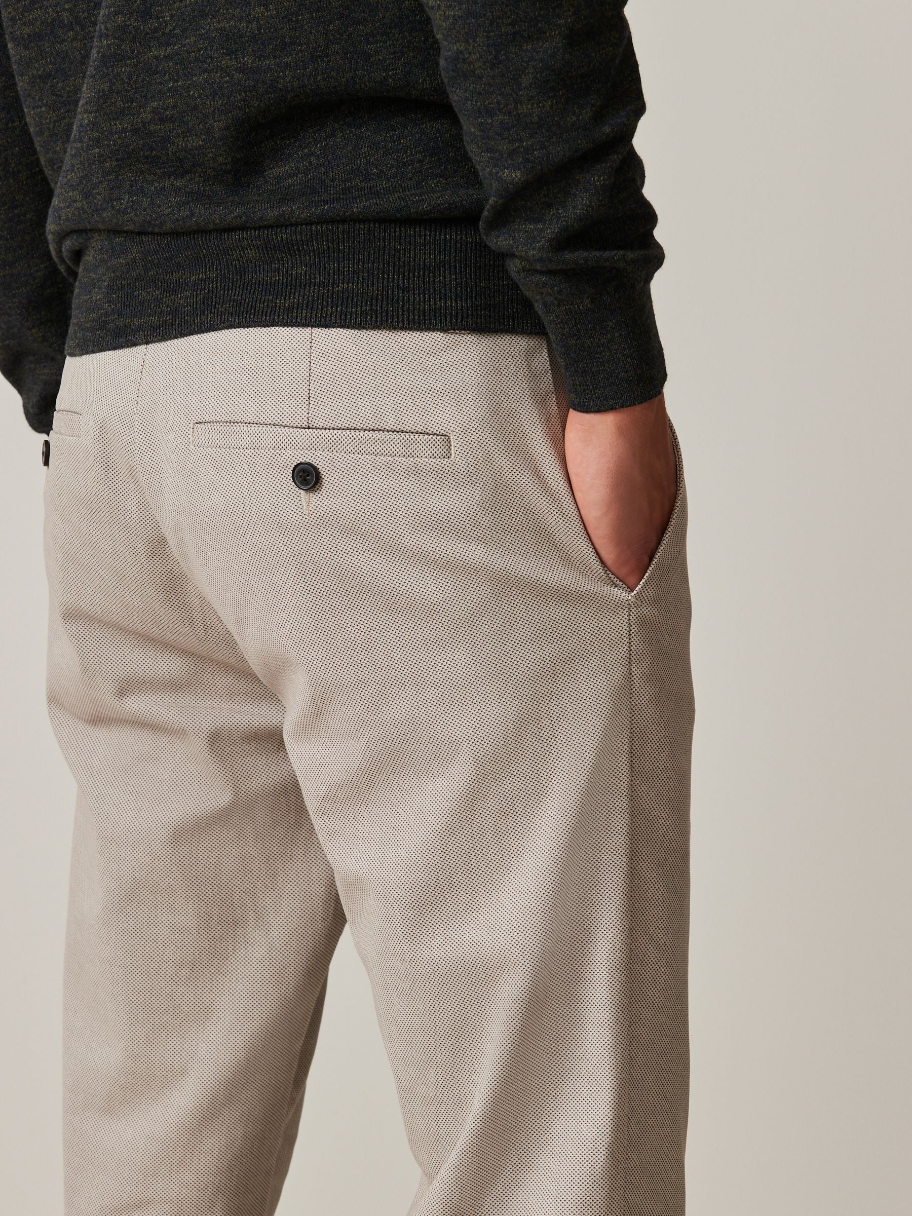 Buy Cream Slim Fit Stretch Printed Soft Touch Chino Trousers
