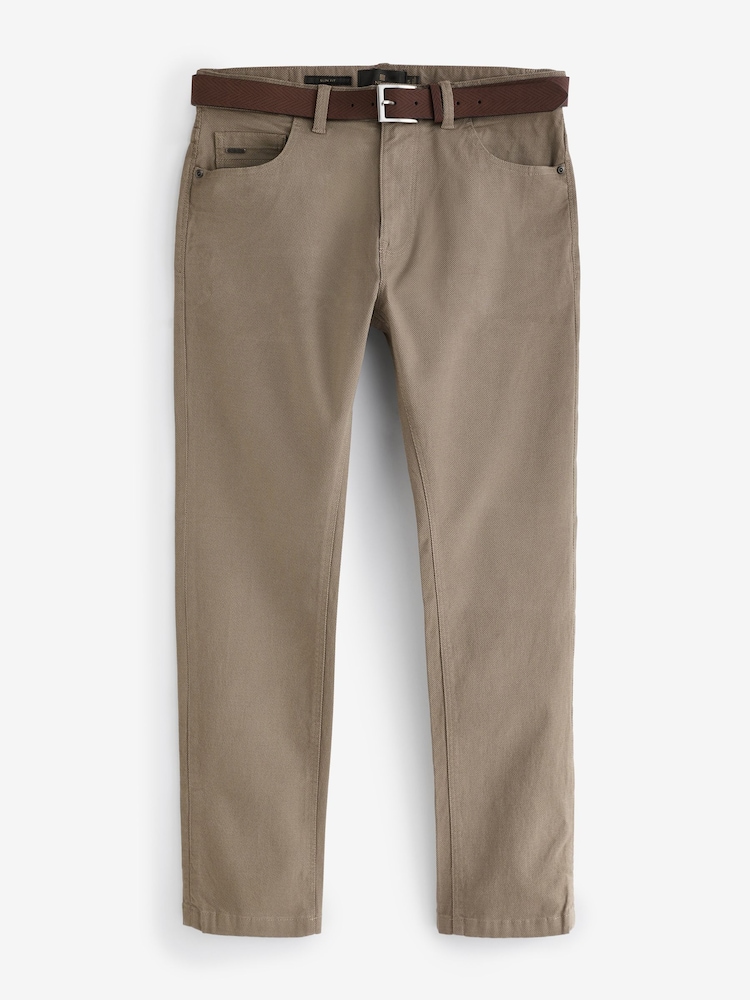Piedra - Slim Fit Smart Belted Printed Stretch Chinos - Imagen 1 de 2 Piedra - Slim Fit Smart Belted Printed Stretch Chinos - Imagen 1 de 2