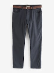 Navy Blue Slim Fit Smart Belted Printed Stretch Chinos - Image 12 of 12