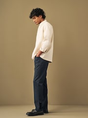 Navy Blue Slim Fit Smart Belted Printed Stretch Chinos - Image 3 of 12