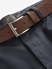 Navy Blue Slim Fit Smart Belted Printed Stretch Chinos - Image 8 of 12