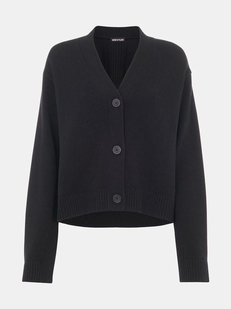 Whistles Black Button Front 100% Cotton Nina Cardigan - Image 5 of 5