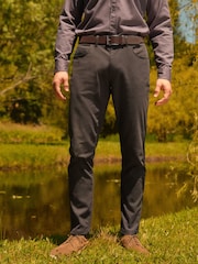 Grey Slim Fit Smart Belted Printed Stretch Chinos - Image 1 of 8