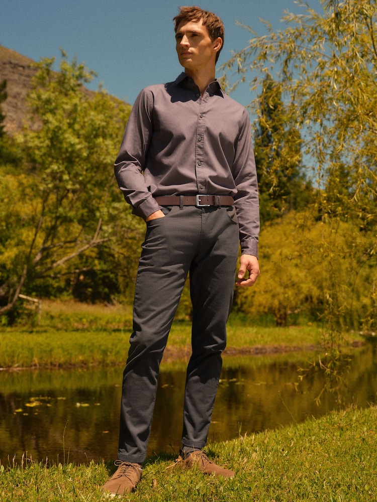 Grey Slim Fit Smart Belted Printed Stretch Chinos - Image 2 of 8