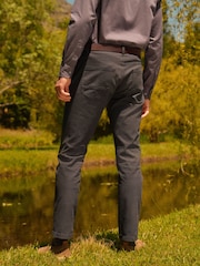 Grey Slim Fit Smart Belted Printed Stretch Chinos - Image 3 of 8