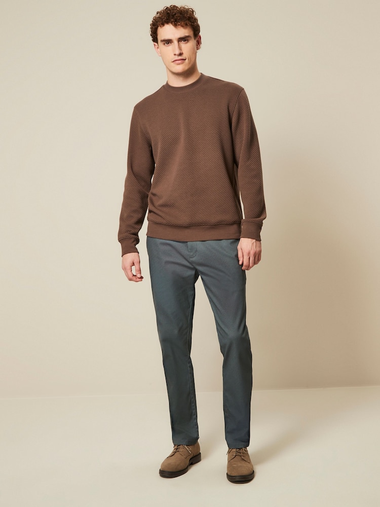 Blue Slim Fit Printed Belted Soft Touch Chino Trousers - Image 2 of 9 Blue Slim Fit Printed Belted Soft Touch Chino Trousers - Image 2 of 9