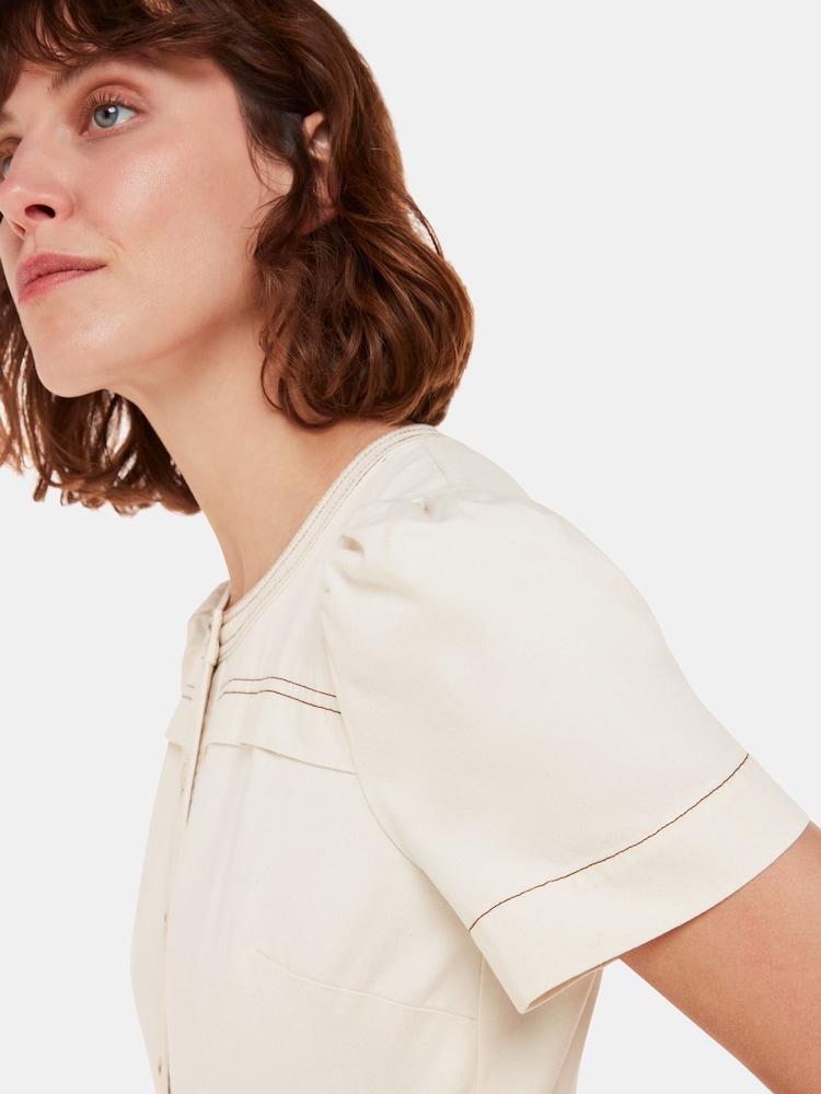 Whistles Ivory Alana 100% Cotton Denim Jumpsuit - Image 3 of 5