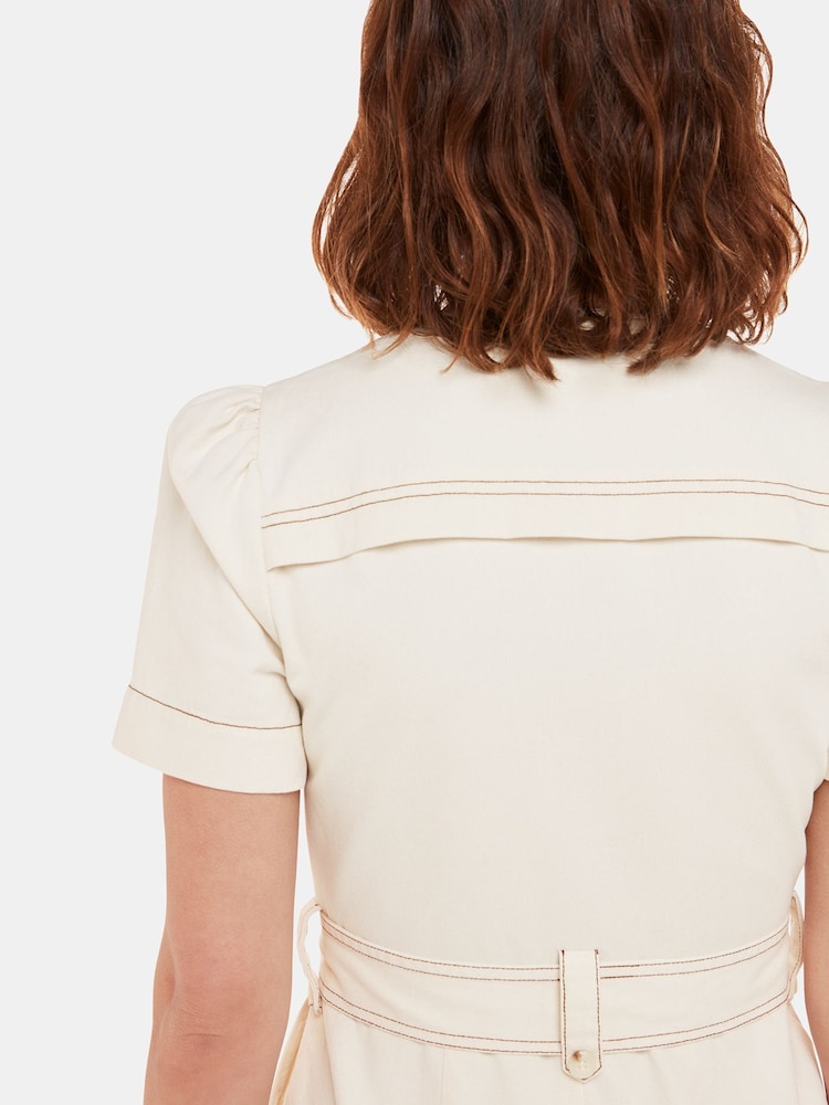 Whistles Ivory Alana 100% Cotton Denim Jumpsuit - Image 4 of 5