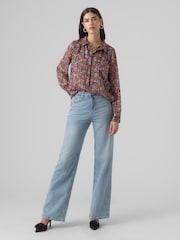 VERO MODA Red & Pink Flora Floral Printed Sheer Shirt - Image 2 of 5