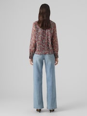 VERO MODA Red & Pink Flora Floral Printed Sheer Shirt - Image 3 of 5