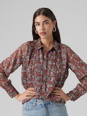 VERO MODA Red & Pink Flora Floral Printed Sheer Shirt - Image 4 of 5