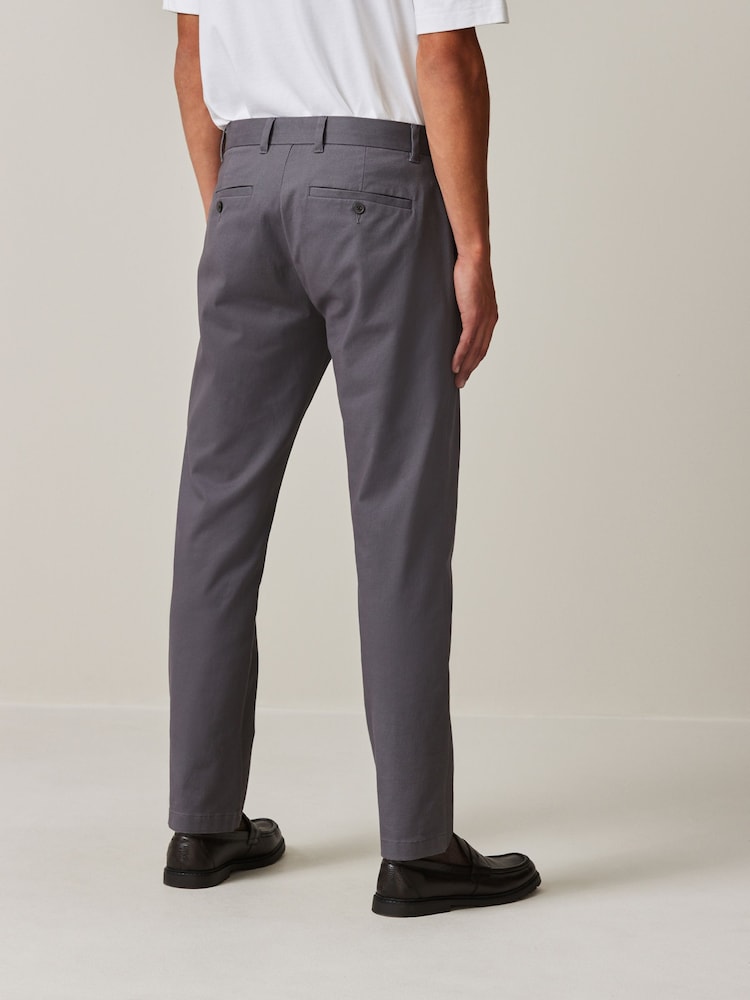 Grey Charcoal Slim Fit Stretch Printed Soft Touch Chino Trousers - Image 3 of 9