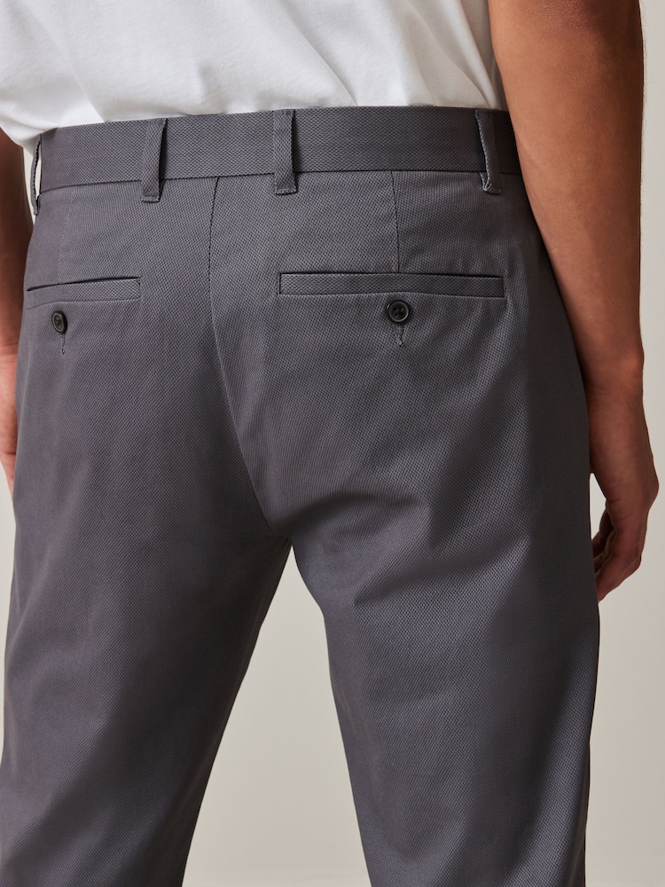 Grey Charcoal Slim Fit Stretch Printed Soft Touch Chino Trousers - Image 5 of 9