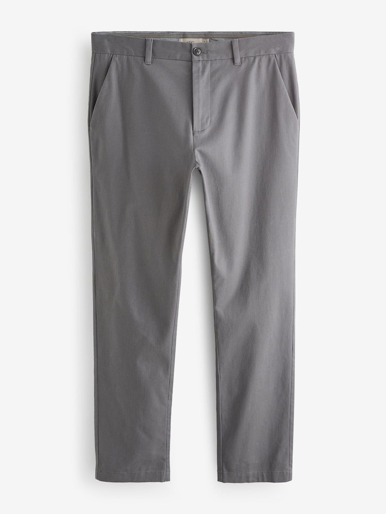 Grey Charcoal Slim Fit Stretch Printed Soft Touch Chino Trousers - Image 6 of 9