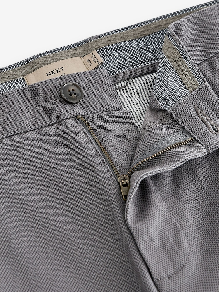 Grey Charcoal Slim Fit Stretch Printed Soft Touch Chino Trousers - Image 7 of 9