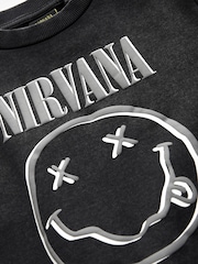 Charcoal Grey Acid Wash Nirvana Crew Neck 100% Cotton Sweatshirt (3mths-8yrs) - Image 3 of 3
