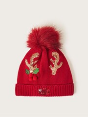 Monsoon Red Reindeer Beanie Hat - Image 1 of 2