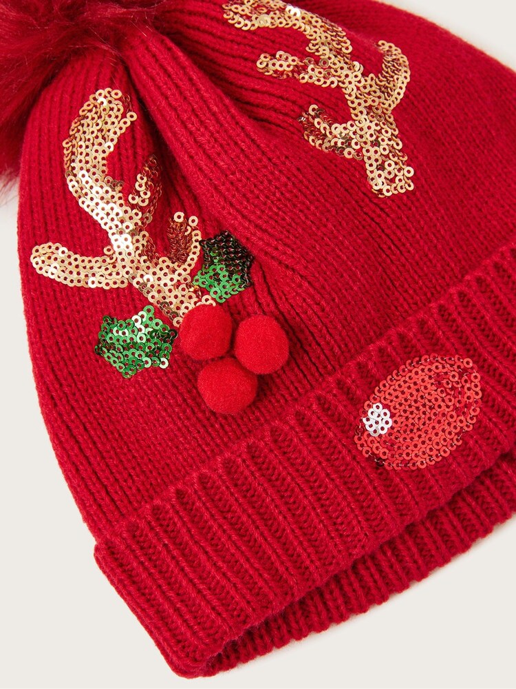 Monsoon Red Reindeer Beanie Hat - Image 2 of 2