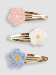 JoJo Maman Bébé Pink Multi 3-Pack Crochet Flower Clips - Image 1 of 3