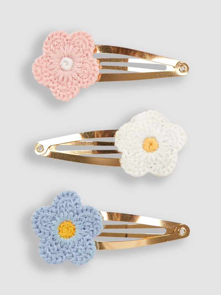 JoJo Maman Bébé Pink Multi 3-Pack Crochet Flower Clips - Image 1 of 3