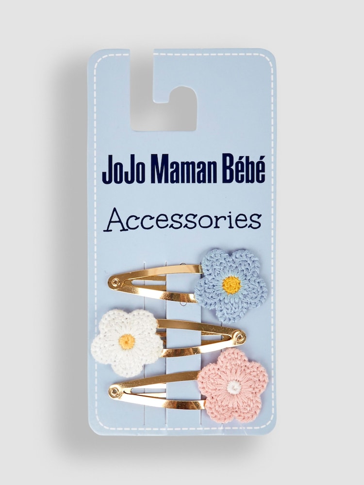 JoJo Maman Bébé Pink Multi 3-Pack Crochet Flower Clips - Image 2 of 3