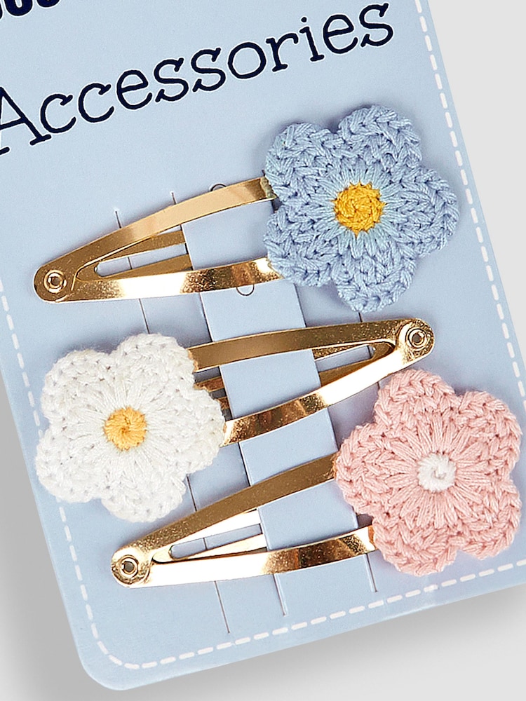 JoJo Maman Bébé Pink Multi 3-Pack Crochet Flower Clips - Image 3 of 3