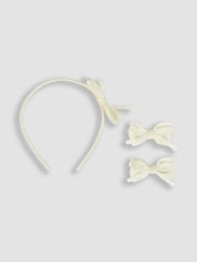 JoJo Maman Bébé Cream Bow Hairband & Clips Set - Image 1 of 5