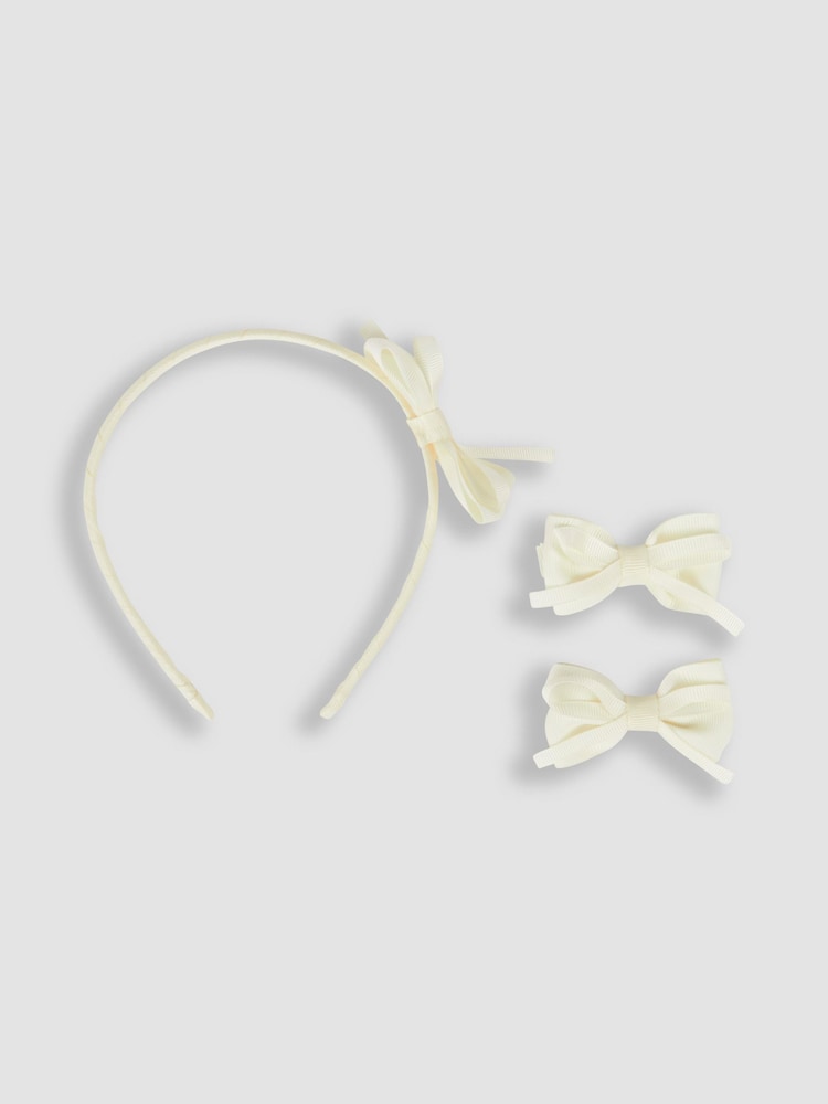 JoJo Maman Bébé Cream Bow Hairband & Clips Set - Image 1 of 5