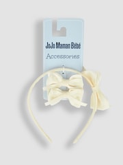 JoJo Maman Bébé Cream Bow Hairband & Clips Set - Image 2 of 5