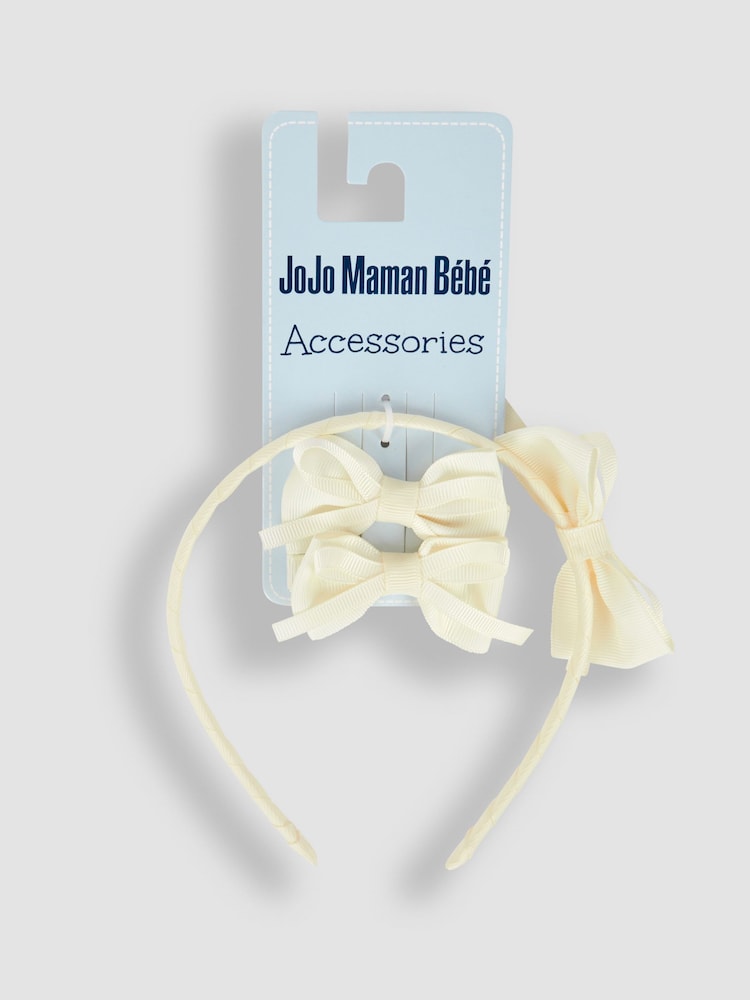 JoJo Maman Bébé Cream Bow Hairband & Clips Set - Image 2 of 5