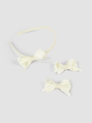 JoJo Maman Bébé Cream Bow Hairband & Clips Set - Image 4 of 5