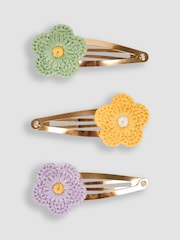 JoJo Maman Bébé Yellow Multi 3-Pack Crochet Flower Clips - Image 1 of 3