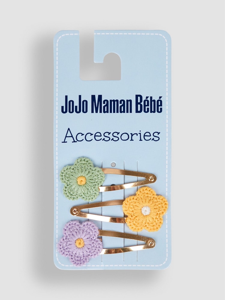 JoJo Maman Bébé Yellow Multi 3-Pack Crochet Flower Clips - Image 2 of 3