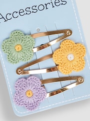 JoJo Maman Bébé Yellow Multi 3-Pack Crochet Flower Clips - Image 3 of 3