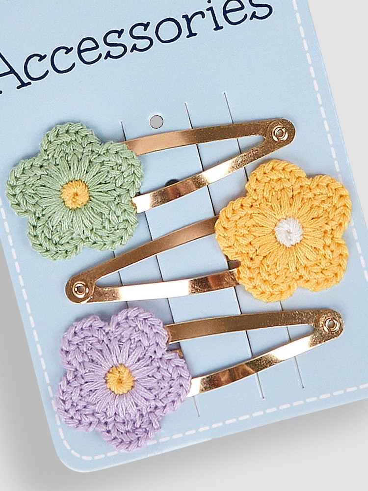 JoJo Maman Bébé Yellow Multi 3-Pack Crochet Flower Clips - Image 3 of 3