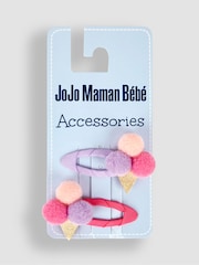 JoJo Maman Bébé Pastel 2-Pack Ice Cream Pom Pom Hair Clips - Image 2 of 3