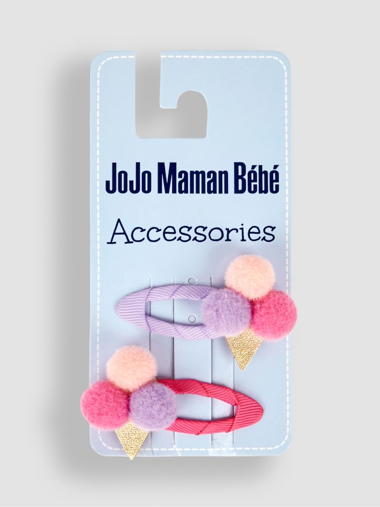 JoJo Maman Bébé Pastel 2-Pack Ice Cream Pom Pom Hair Clips - Image 2 of 3