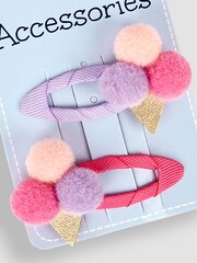 JoJo Maman Bébé Pastel 2-Pack Ice Cream Pom Pom Hair Clips - Image 3 of 3