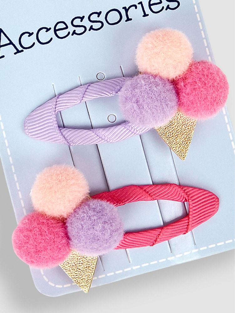 JoJo Maman Bébé Pastel 2-Pack Ice Cream Pom Pom Hair Clips - Image 3 of 3
