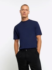 Azul - River Island Slim Fit 100% Cotton T-Shirt - Imagen 3 de 6