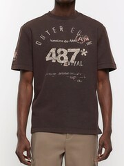 River Island Brown Regular Fit 100% Cotton Outer Eden T-Shirt - Image 1 of 4